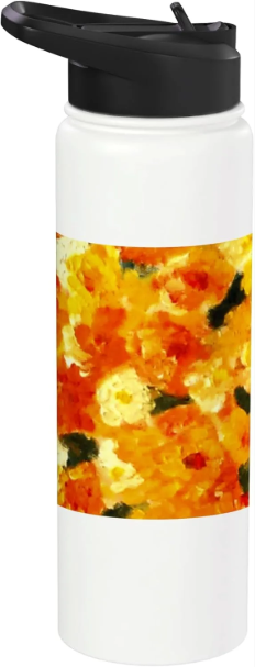 Bright Marigolds Floral Original Art Unique Design Dual-Wall Stainless Steel Insulated Water Bottle by John Richard Hewitt Fine Art